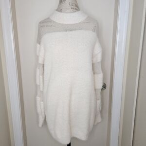 Fluffy White Stripe Knit Sweater